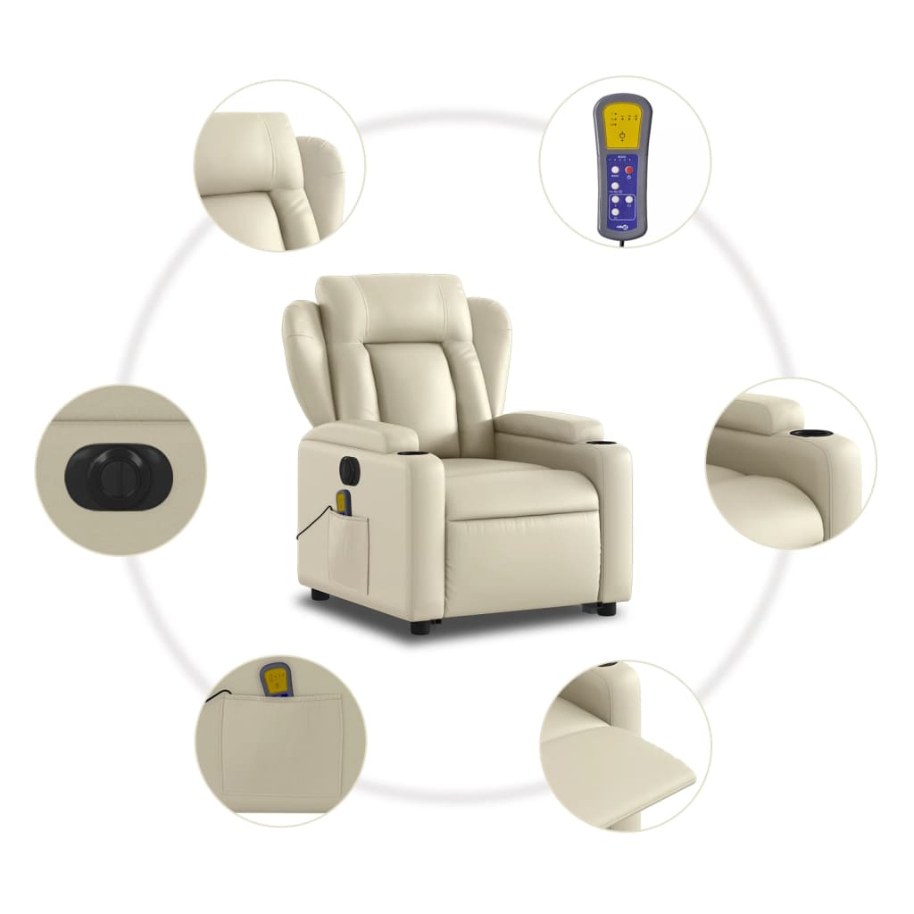 Sta-op-massagestoel elektrisch kunstleer crèmekleurig