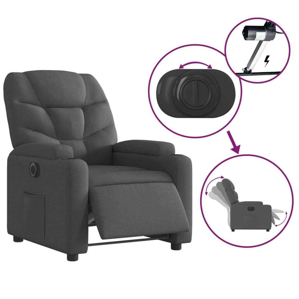 Fauteuil elektrisch verstelbaar stof donkergrijs