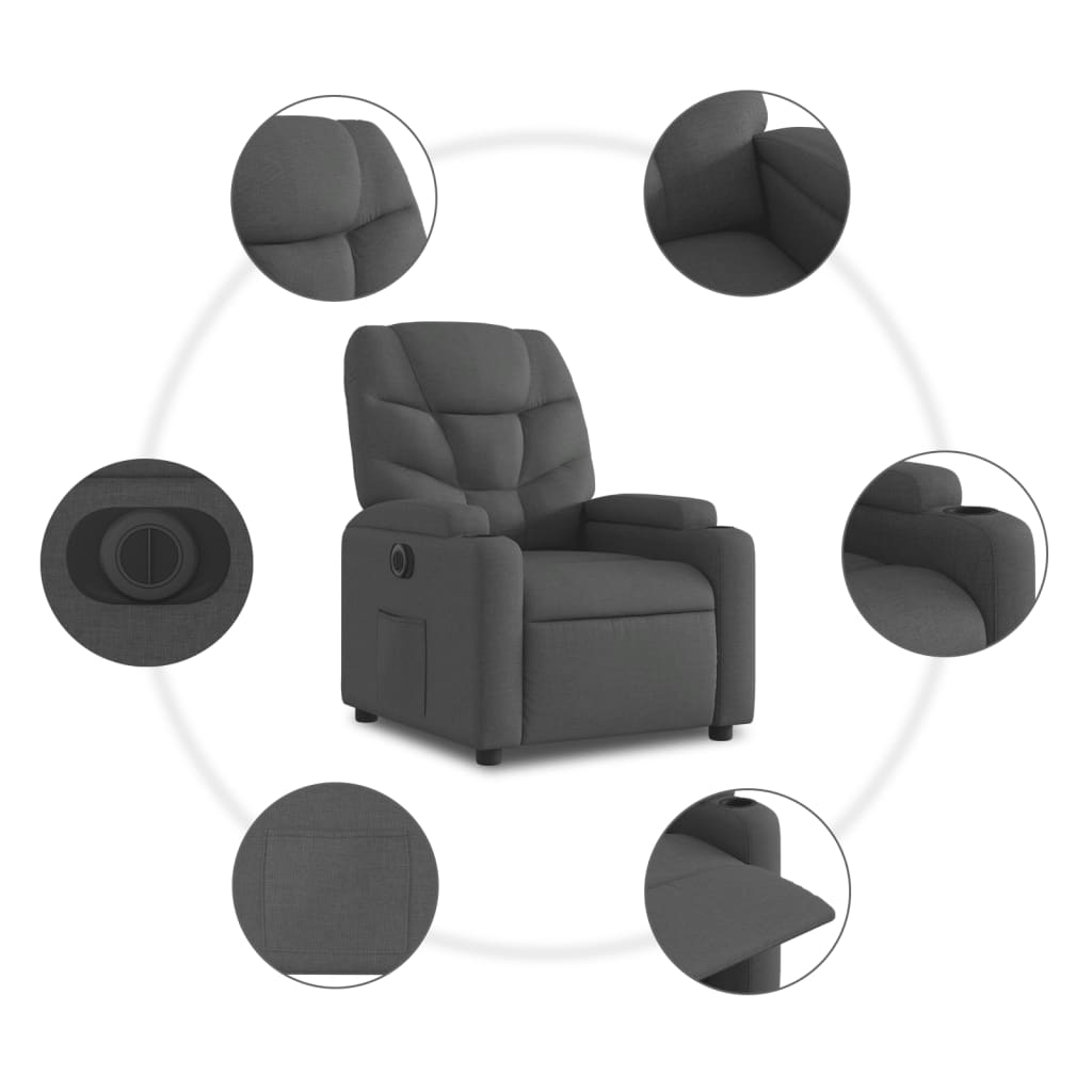 Fauteuil elektrisch verstelbaar stof donkergrijs