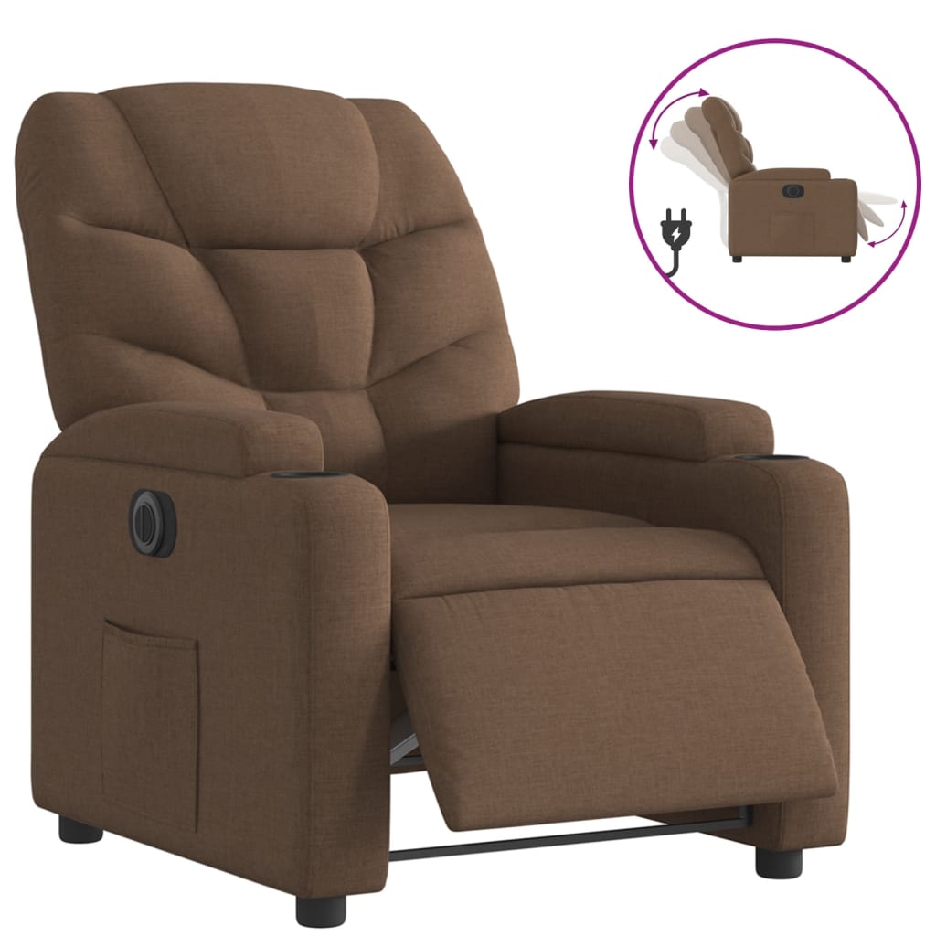 Fauteuil verstelbaar elektrisch stof bruin