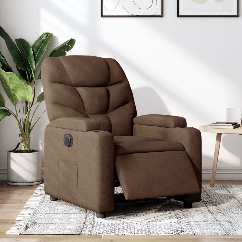Fauteuil verstelbaar elektrisch stof bruin