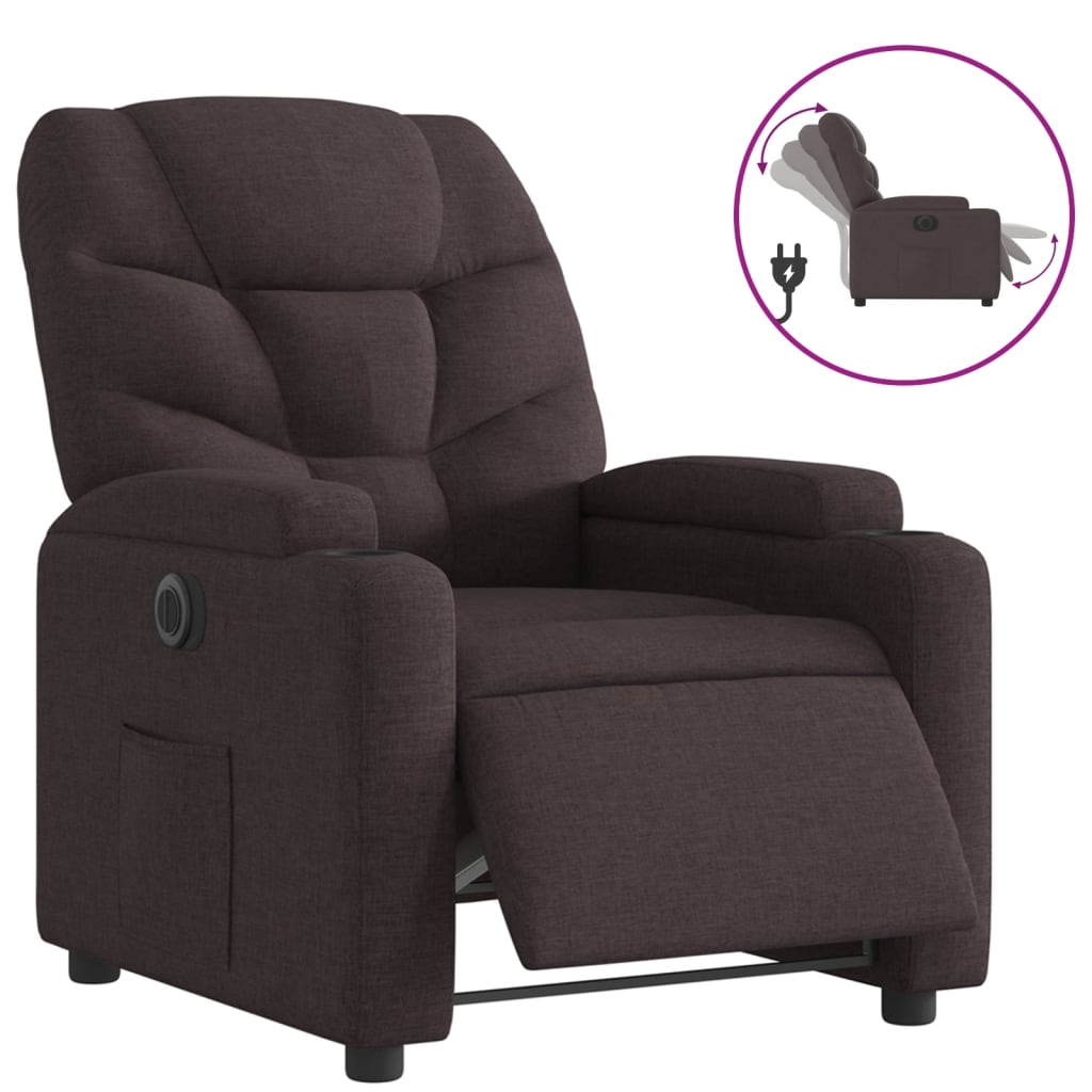 Fauteuil verstelbaar elektrisch stof donkerbruin