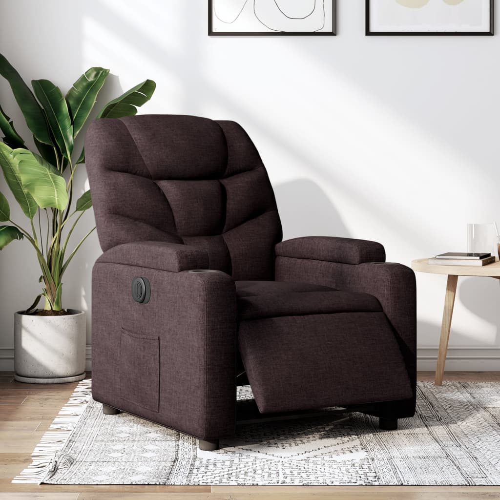 Fauteuil verstelbaar elektrisch stof donkerbruin