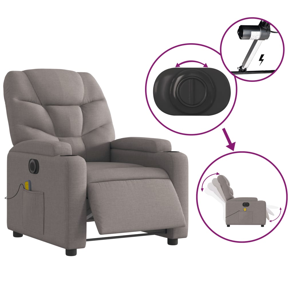 Massagestoel elektrisch verstelbaar stof taupe
