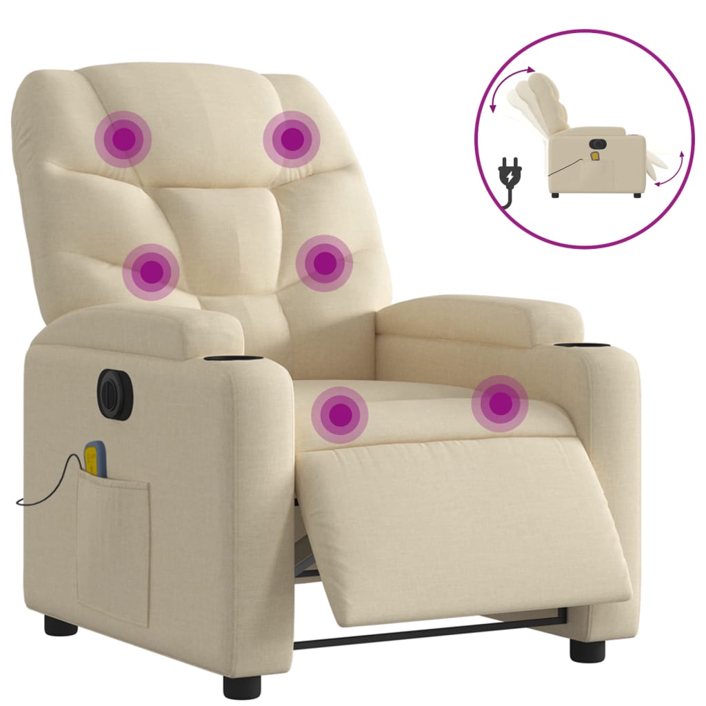 Massagestoel elektrisch verstelbaar stof crèmekleurig