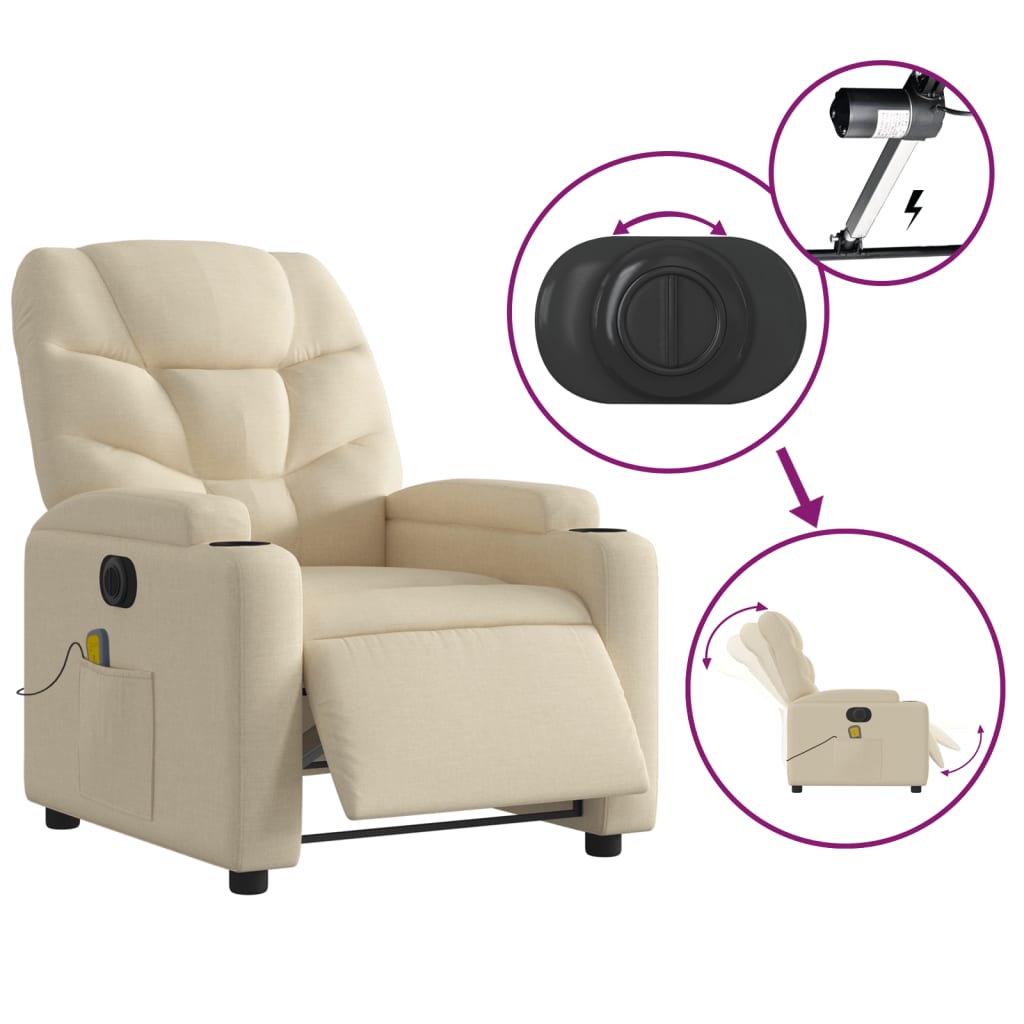 Massagestoel elektrisch verstelbaar stof crèmekleurig