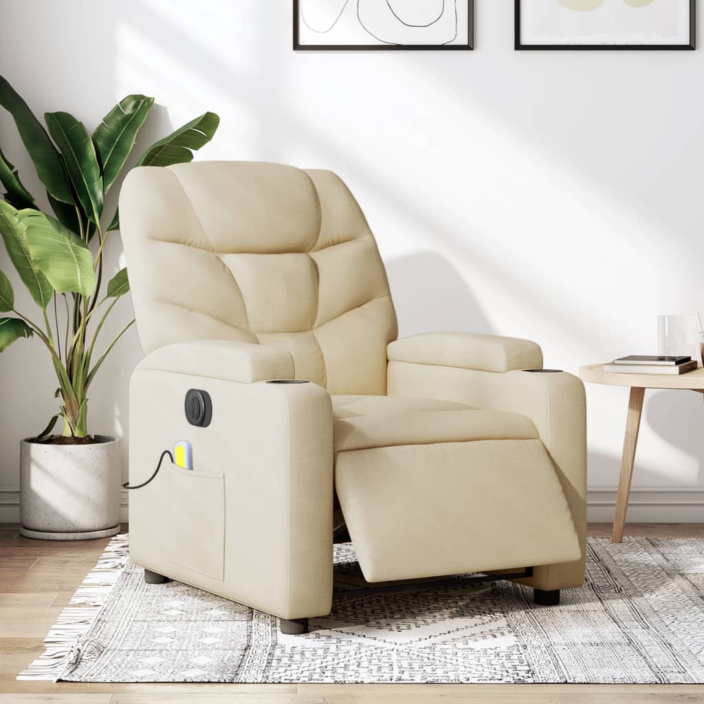 Massagestoel elektrisch verstelbaar stof crèmekleurig