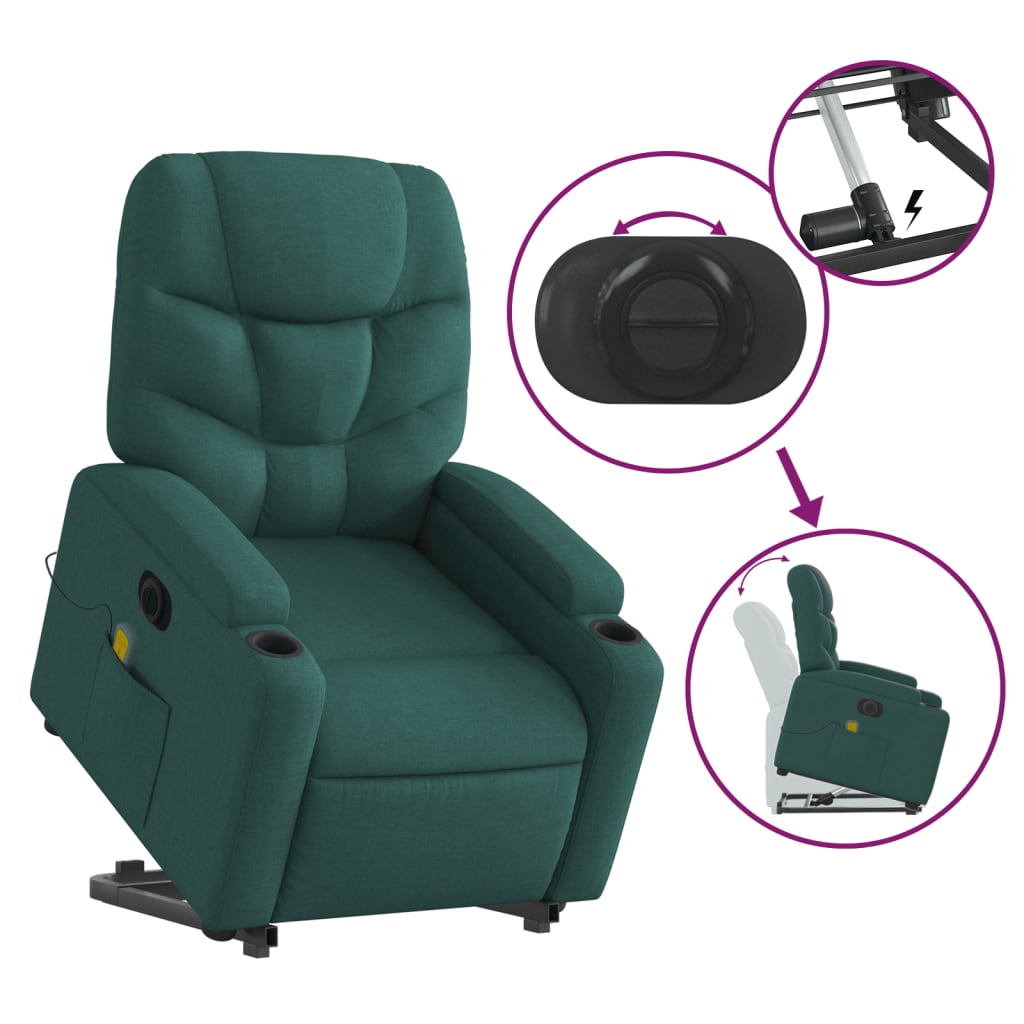 Sta-op-massagestoel elektrisch verstelbaar stof donkergroen