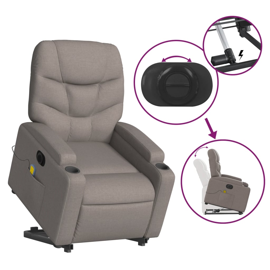Sta-op-massagestoel elektrisch verstelbaar stof taupe