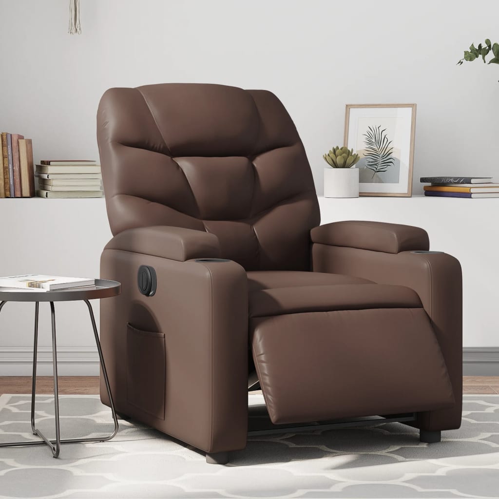 Fauteuil verstelbaar elektrisch kunstleer bruin