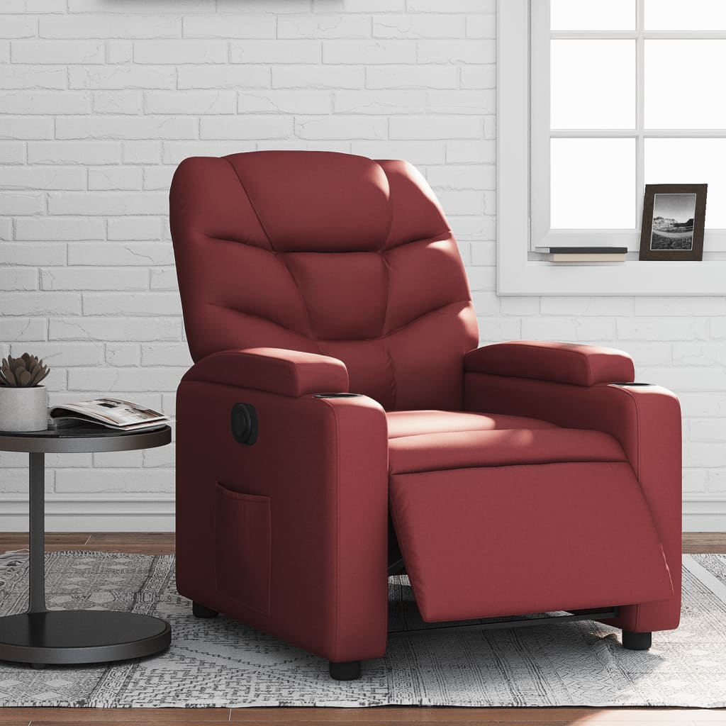 Fauteuil verstelbaar elektrisch kunstleer wijnrood