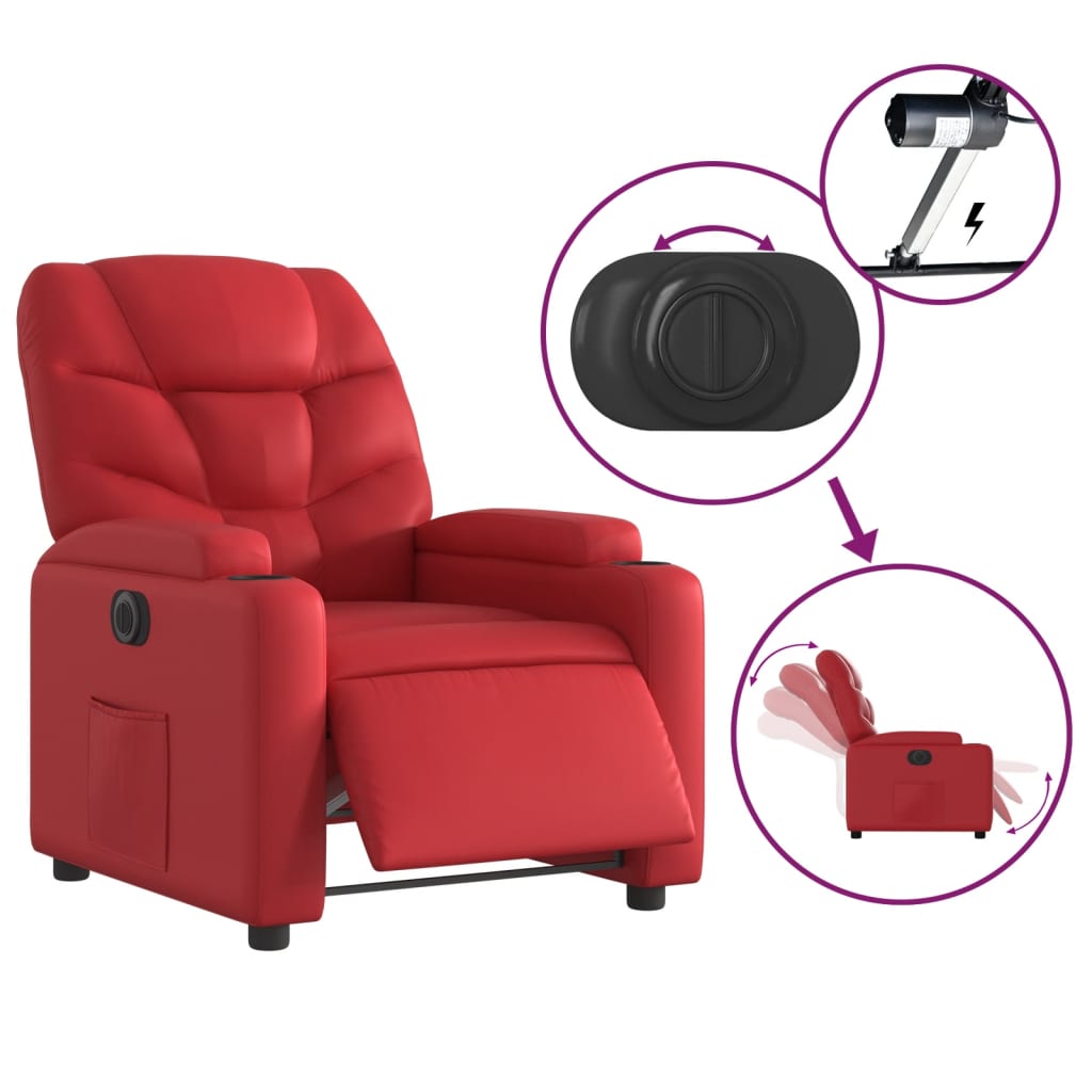 Fauteuil verstelbaar elektrisch kunstleer rood
