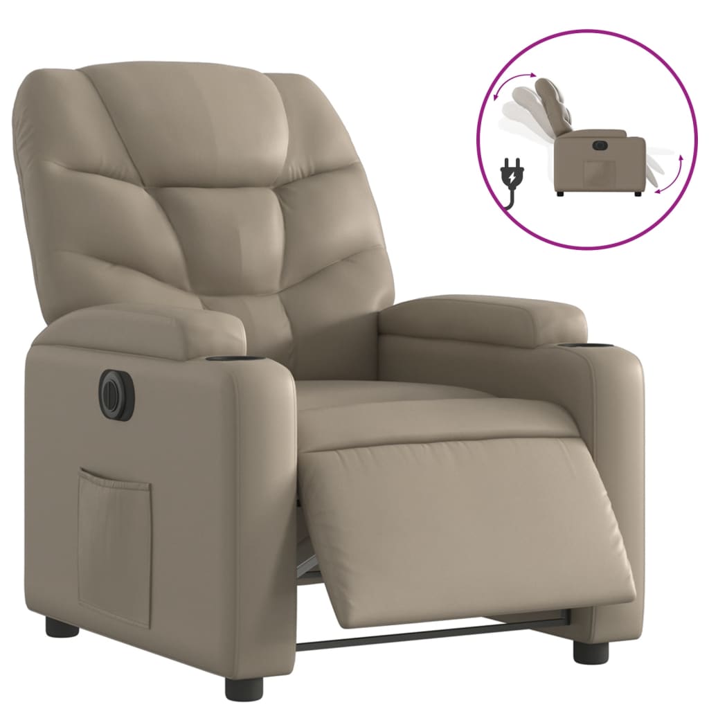 Fauteuil verstelbaar elektrisch kunstleer cappuccinokleurig