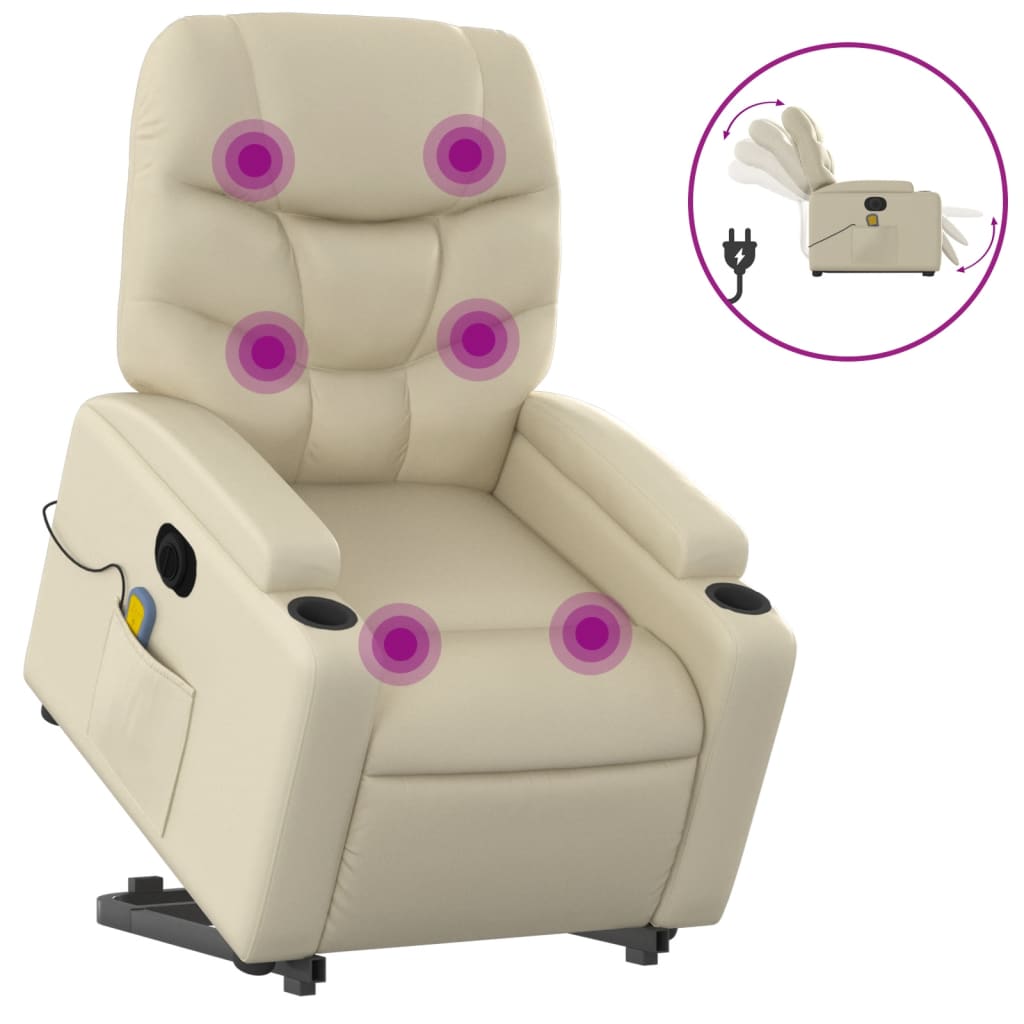 Sta-op-massagestoel elektrisch kunstleer crèmekleurig