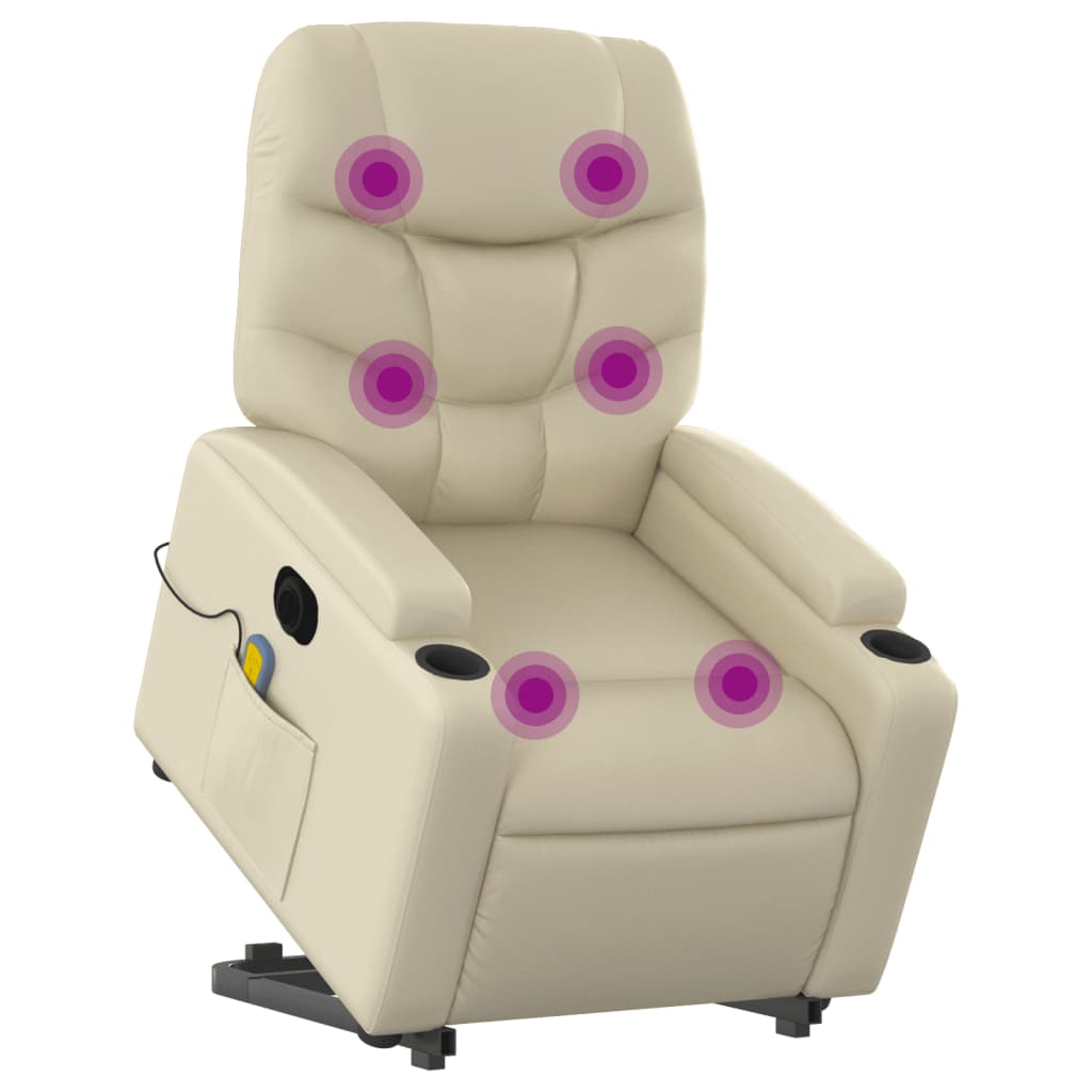Sta-op-massagestoel elektrisch kunstleer crèmekleurig