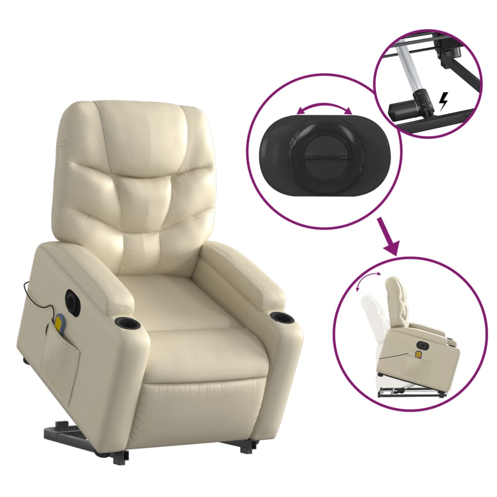 Sta-op-massagestoel elektrisch kunstleer crèmekleurig