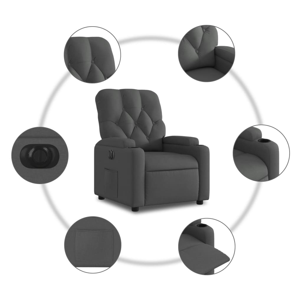 Fauteuil elektrisch verstelbaar stof donkergrijs