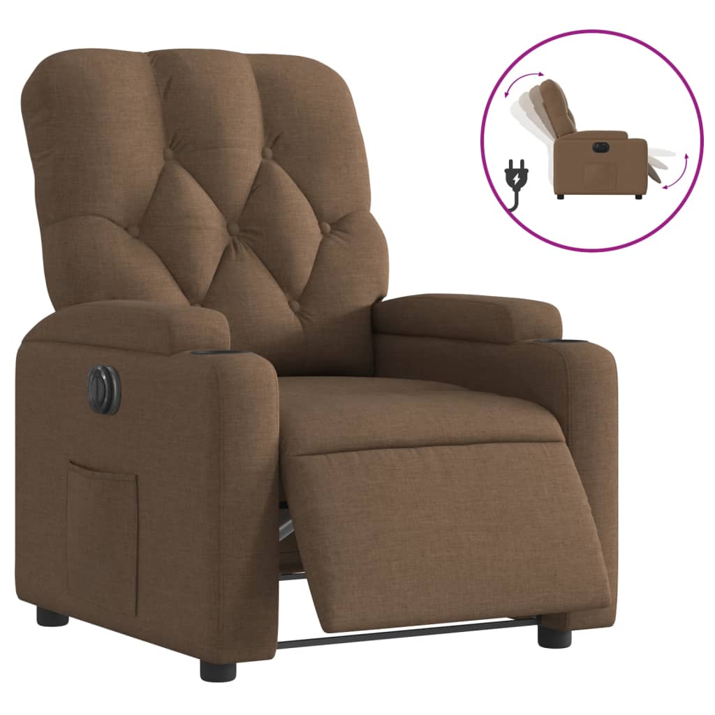 Fauteuil verstelbaar elektrisch stof bruin