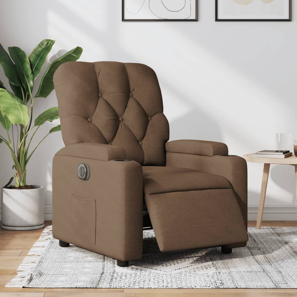 Fauteuil verstelbaar elektrisch stof bruin