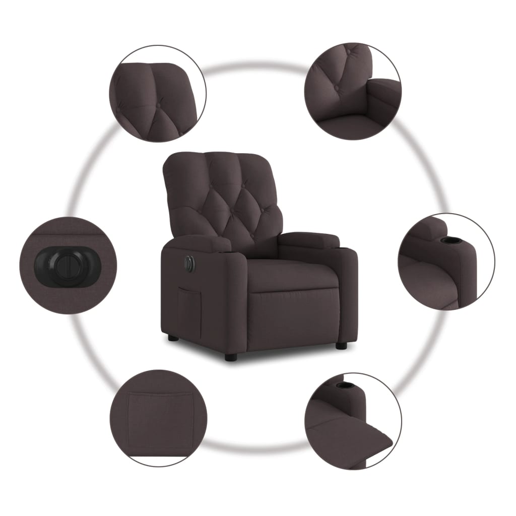Fauteuil verstelbaar elektrisch stof donkerbruin