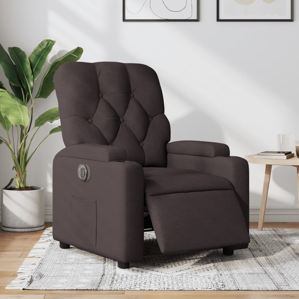 Fauteuil verstelbaar elektrisch stof donkerbruin