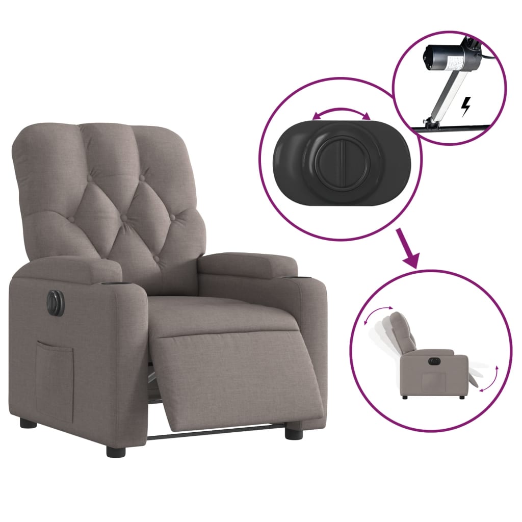 Fauteuil verstelbaar elektrisch stof taupe