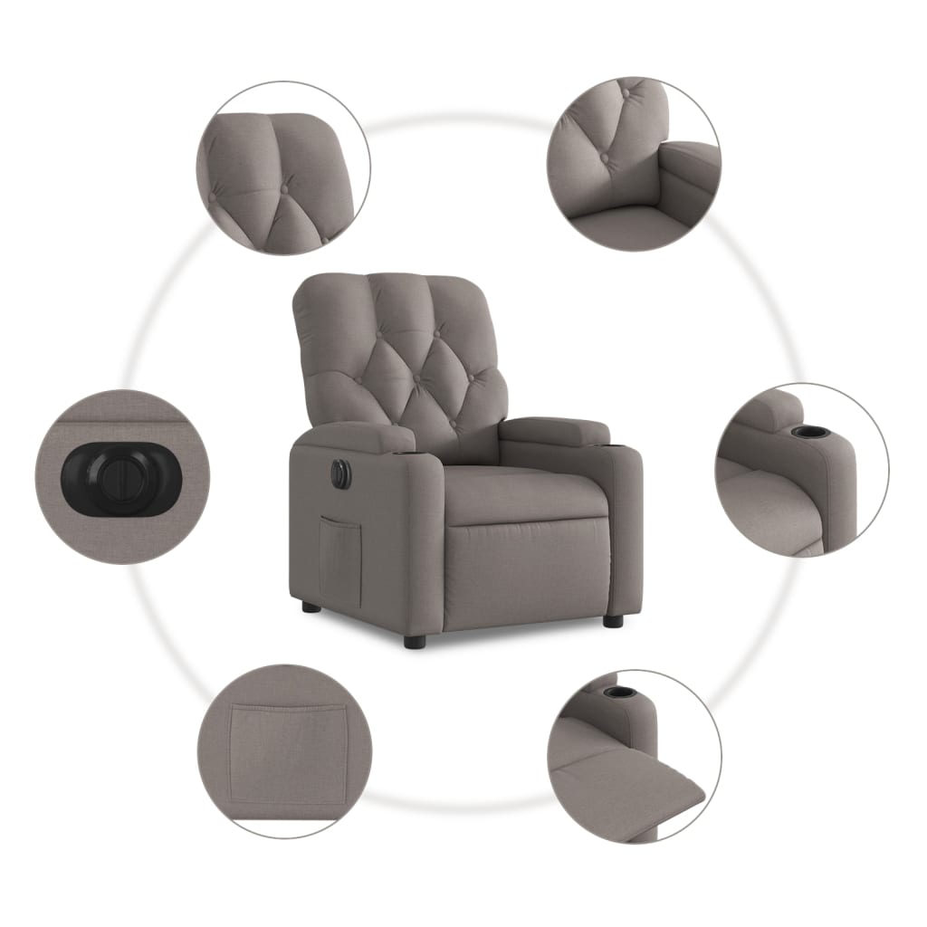 Fauteuil verstelbaar elektrisch stof taupe