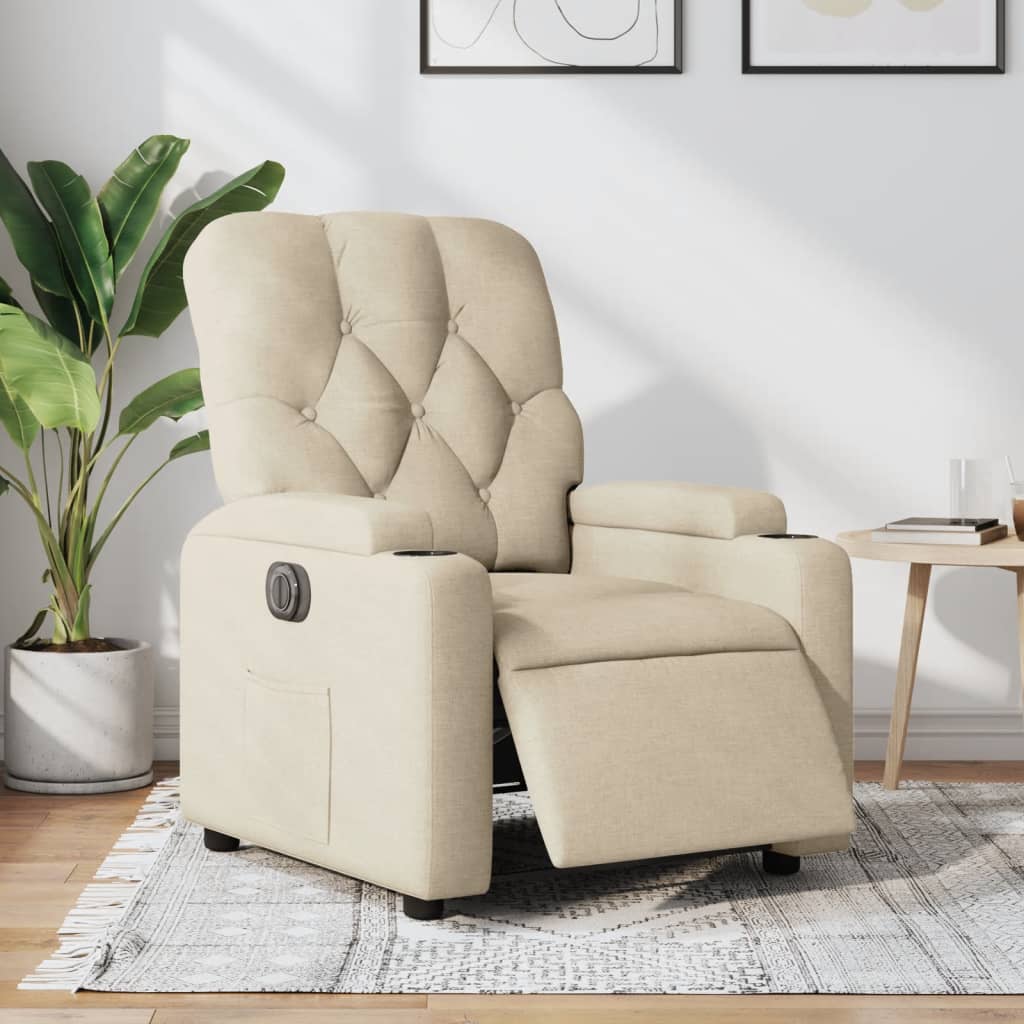 Fauteuil verstelbaar elektrisch stof crèmekleurig