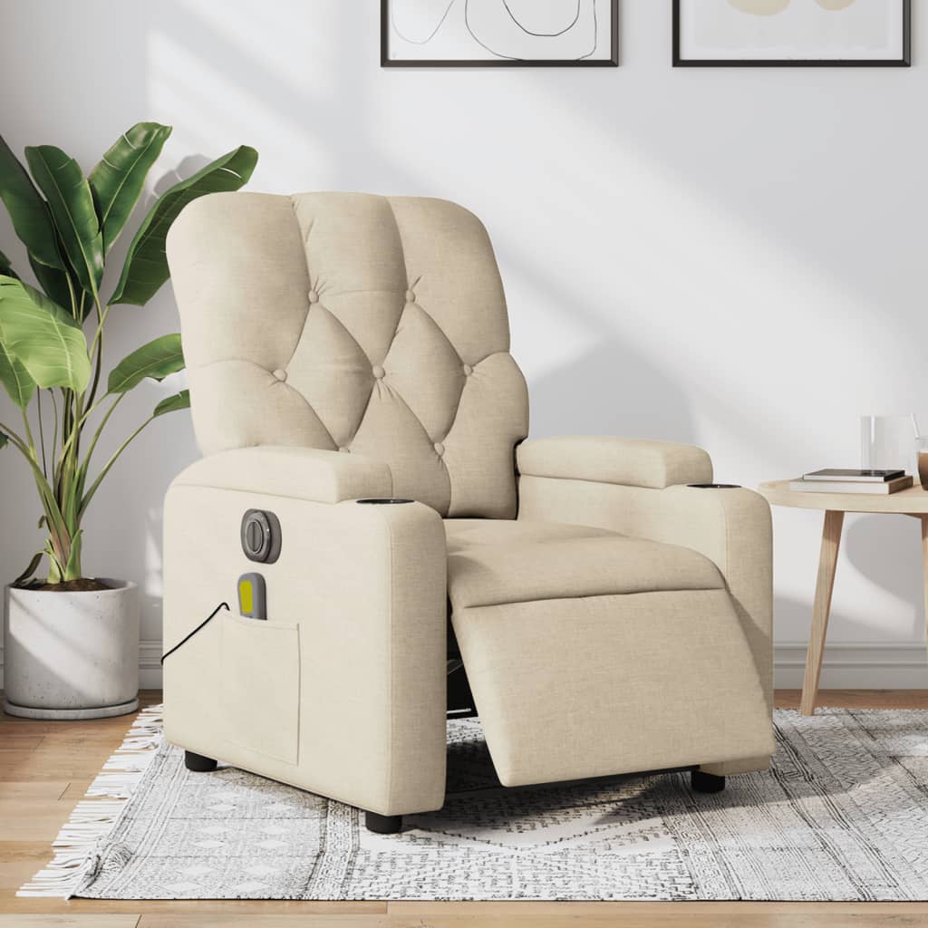 Massagestoel elektrisch verstelbaar stof crèmekleurig