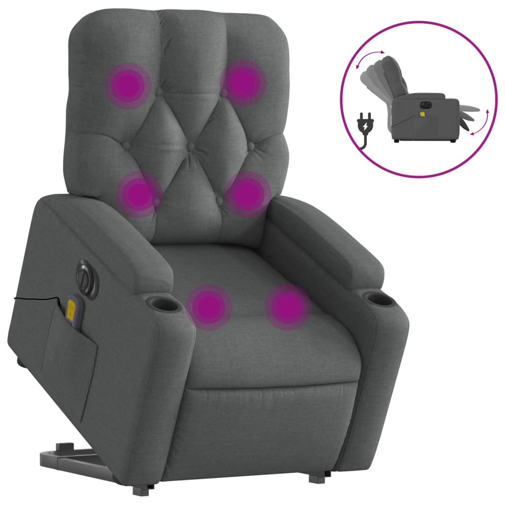 Sta-op-massagestoel elektrisch verstelbaar stof donkergrijs