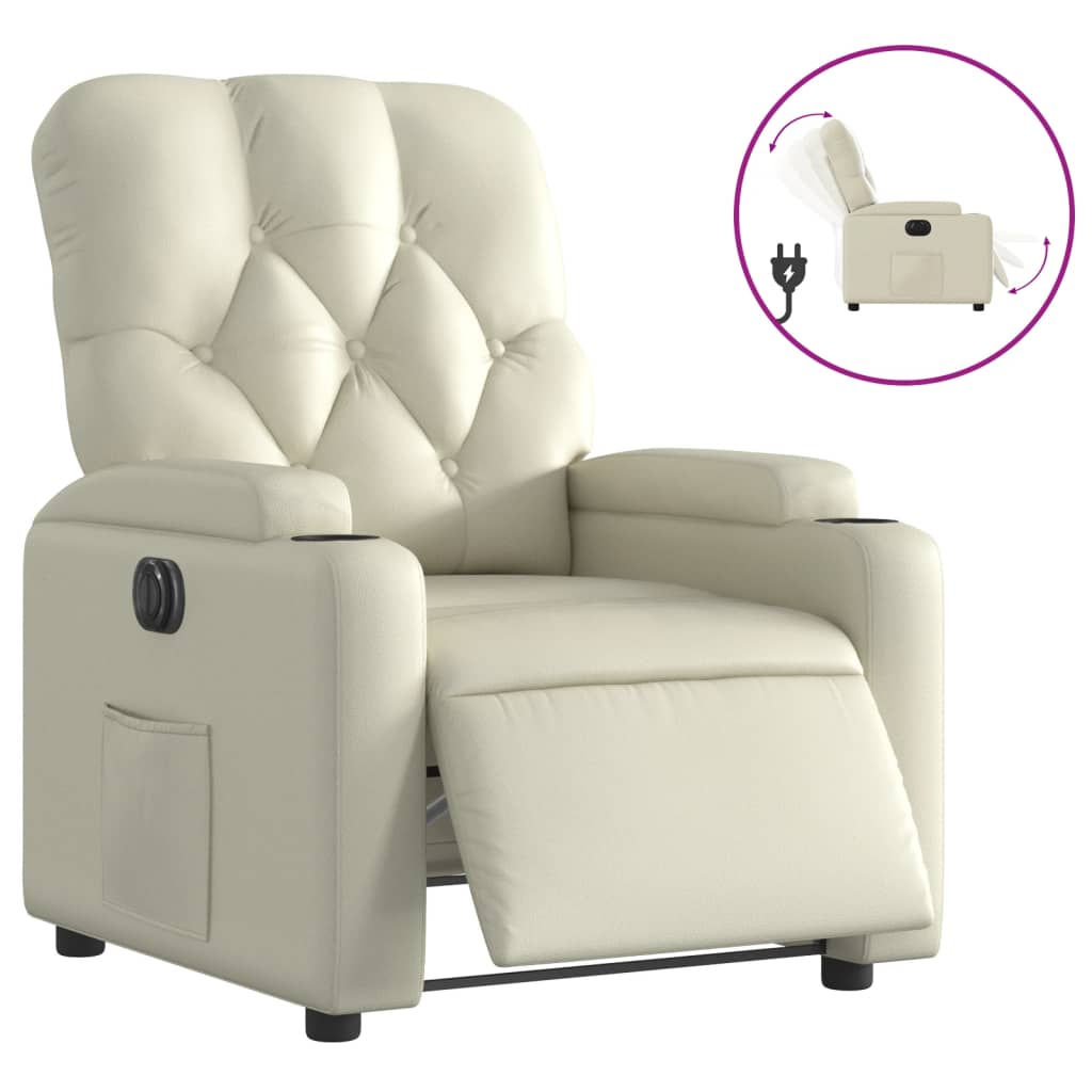 Fauteuil elektrisch verstelbaar kunstleer crèmekleurig