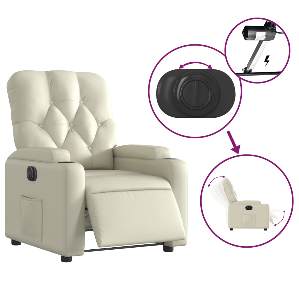 Fauteuil elektrisch verstelbaar kunstleer crèmekleurig