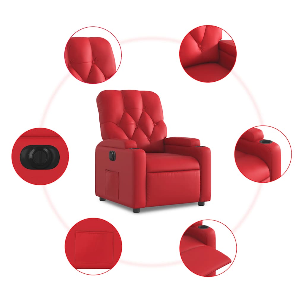 Fauteuil verstelbaar elektrisch kunstleer rood
