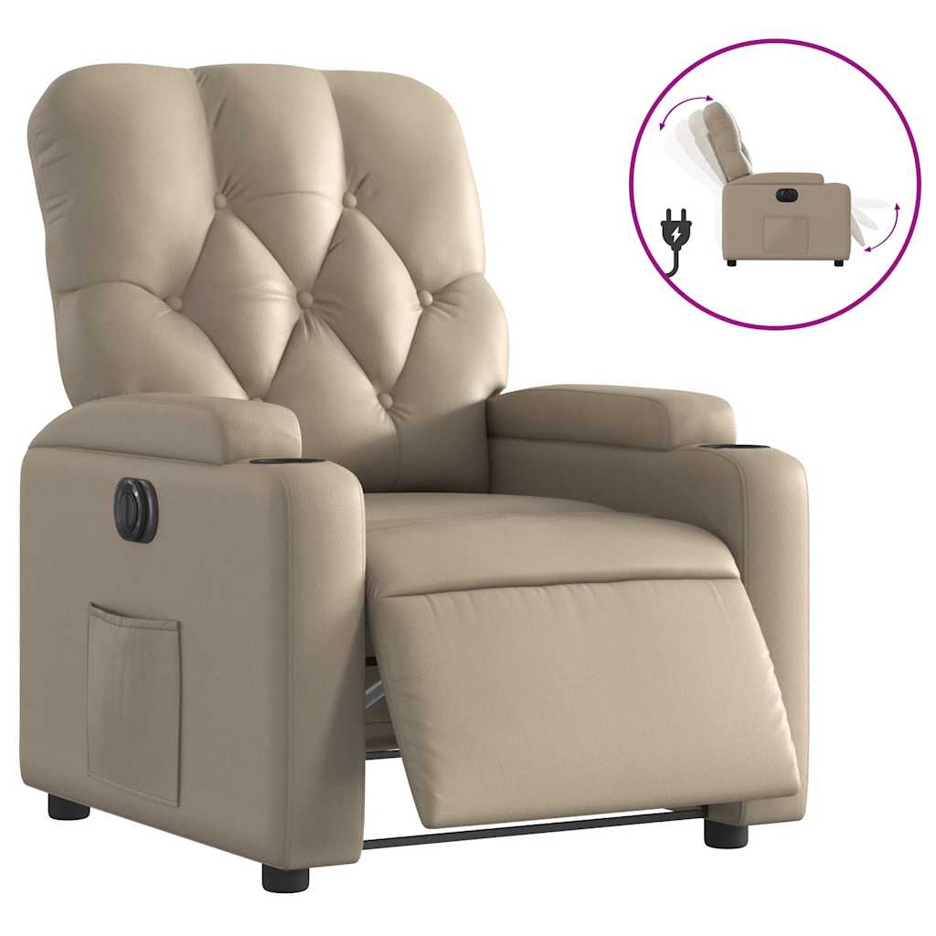 Fauteuil verstelbaar elektrisch kunstleer cappuccinokleurig