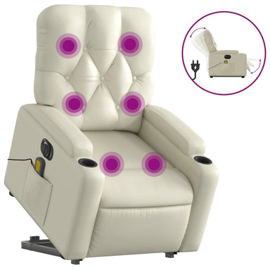 Sta-op-massagestoel elektrisch kunstleer crèmekleurig
