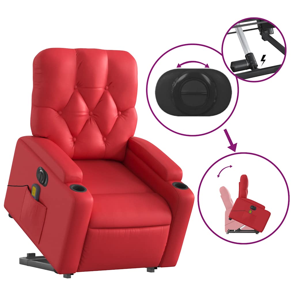 Sta-op-massagestoel elektrisch kunstleer rood