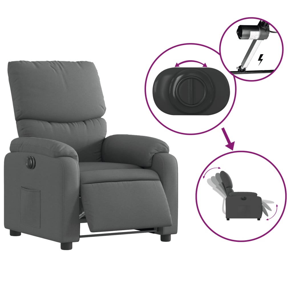 Fauteuil elektrisch verstelbaar stof donkergrijs
