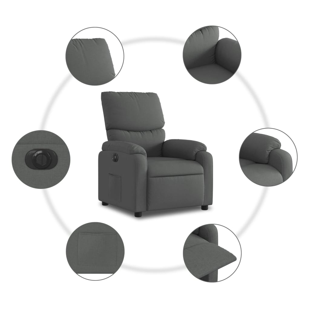 Fauteuil elektrisch verstelbaar stof donkergrijs