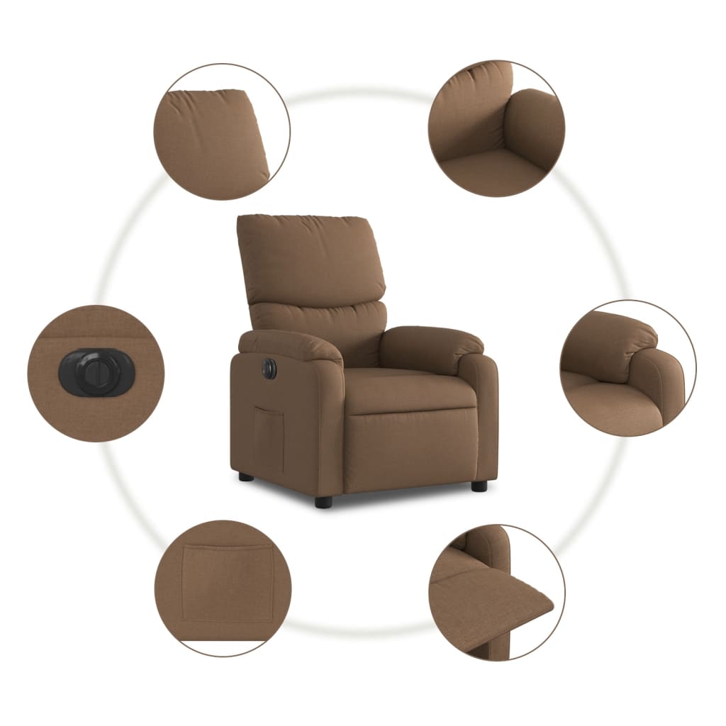 Fauteuil verstelbaar elektrisch stof bruin