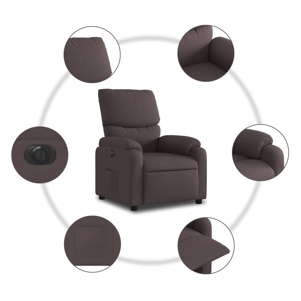 Fauteuil verstelbaar elektrisch stof donkerbruin
