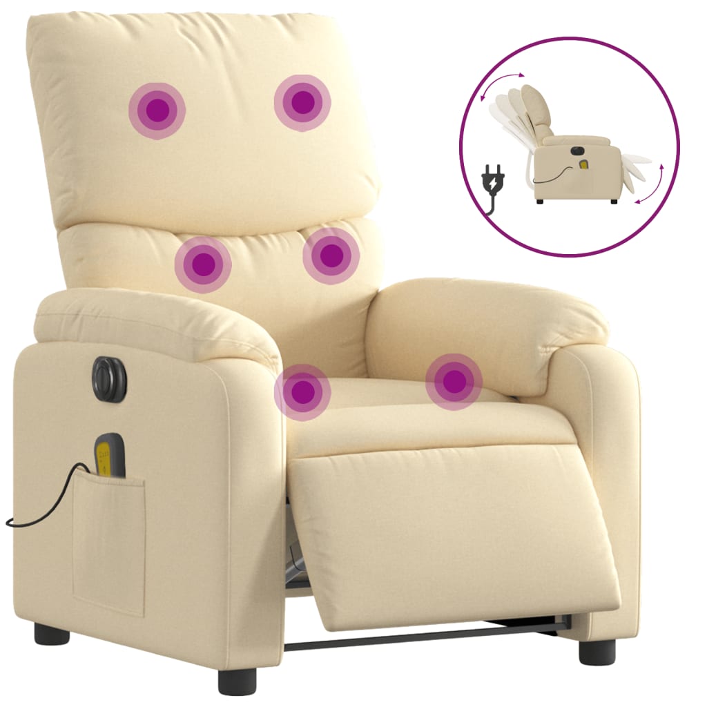 Massagestoel elektrisch verstelbaar stof crèmekleurig