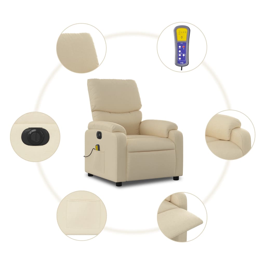 Massagestoel elektrisch verstelbaar stof crèmekleurig