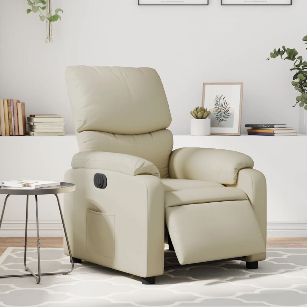 Fauteuil elektrisch verstelbaar kunstleer crèmekleurig