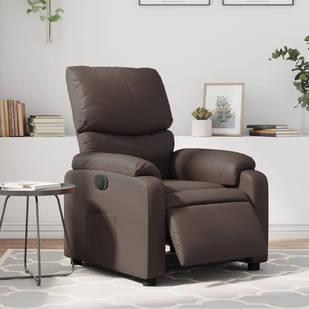 Fauteuil verstelbaar elektrisch kunstleer bruin
