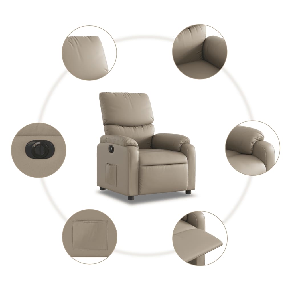 Fauteuil verstelbaar elektrisch kunstleer cappuccinokleurig