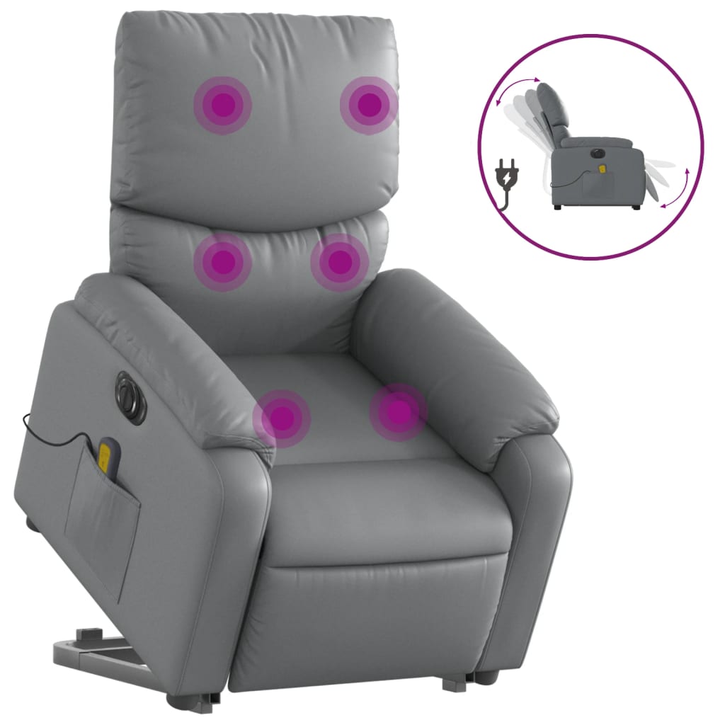 Sta-op-massagestoel elektrisch kunstleer grijs