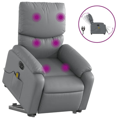 Sta-op-massagestoel elektrisch kunstleer grijs