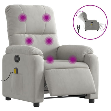Massagestoel elektrisch verstelbaar microvezelstof lichtgrijs