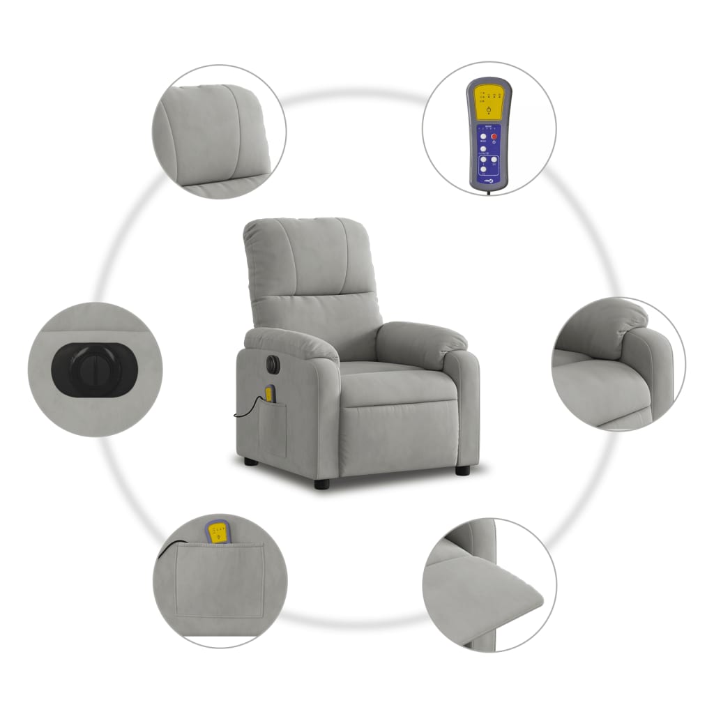Massagestoel elektrisch verstelbaar microvezelstof lichtgrijs