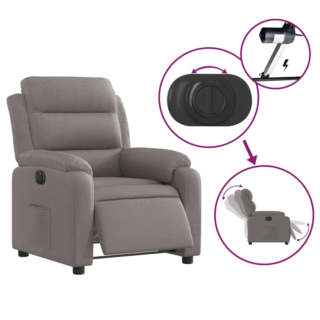 Fauteuil verstelbaar elektrisch stof taupe